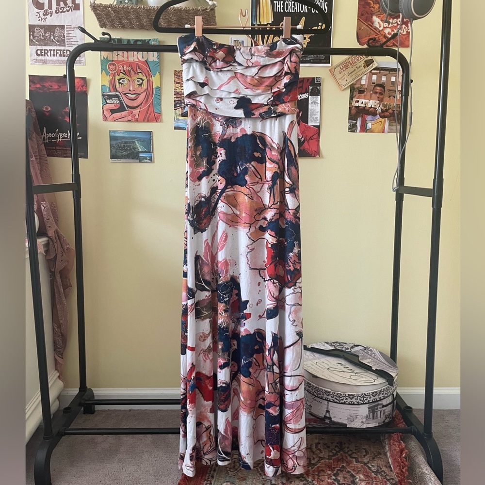 Arden B Multicolor Abstract Floral Maxi Dress